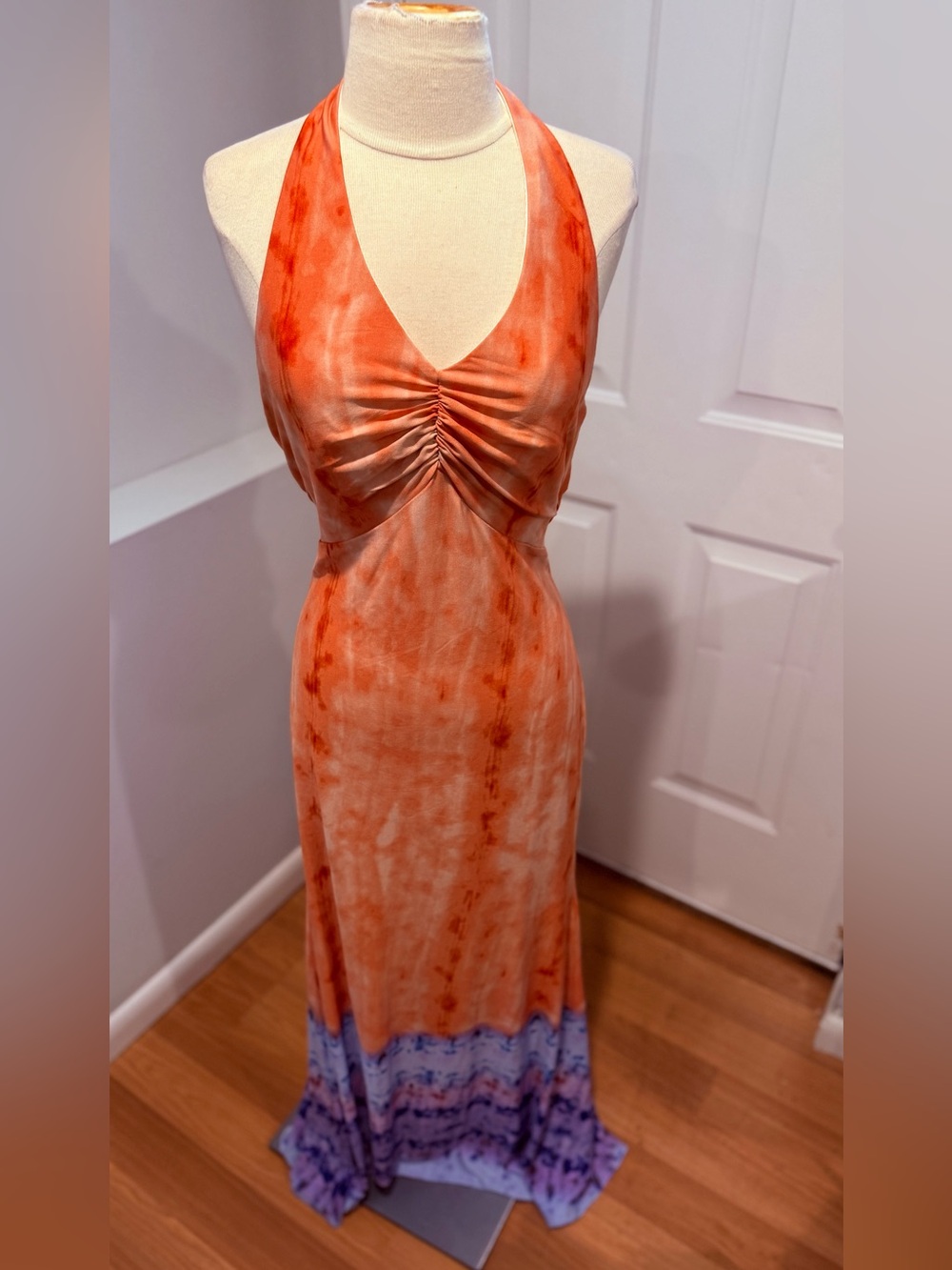 VENUS Orange and Purple Tie-Dye Halter Maxi Dress (28)